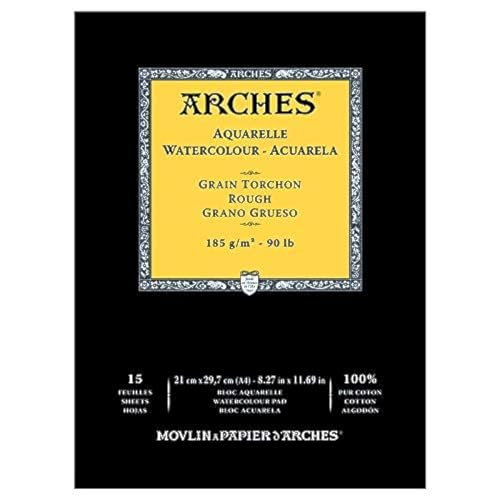 Arches Blocco Per Acquerello Incollato 1 Lato (15 Fogli) - Grana Torchon - Bianco Naturale 185G/Mq - A4
