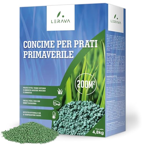 Lerava® Concime Prato Primavera - 200M² - Fertilizzante Per Prato, Antimuschio Per Prato, Ideale Per La Cura, Rigenerazione E Nutrizione Del Prato, Co
