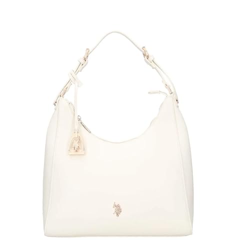 Borsa Donna A Spalla U.S.Polo Assn. Hobo Nera Borsa Con Zip Nero Tracolla (Bianco)