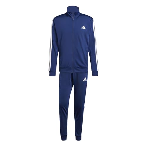 Adidas Uomo Sportswear Basic 3 Stripes Tricot Tracksuit, Tuta Da Allenamento, Blu (Dark Blue), M