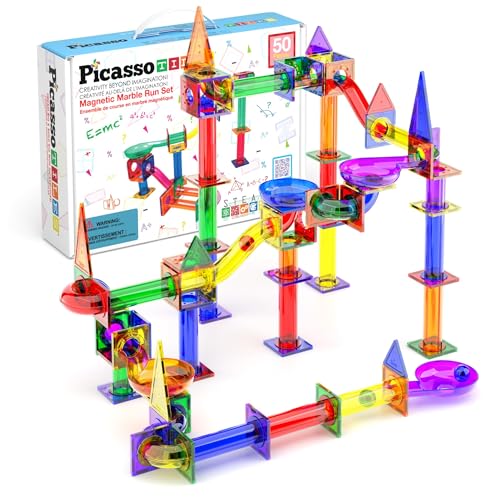 Picassotiles Marmo Esegui 50 Pezzi Set Gioco Giocattolo Pista Da Corsa Con Piastrelle Magnetiche | Costruzione E Apprendimento Stem, Costruzione Di Ma