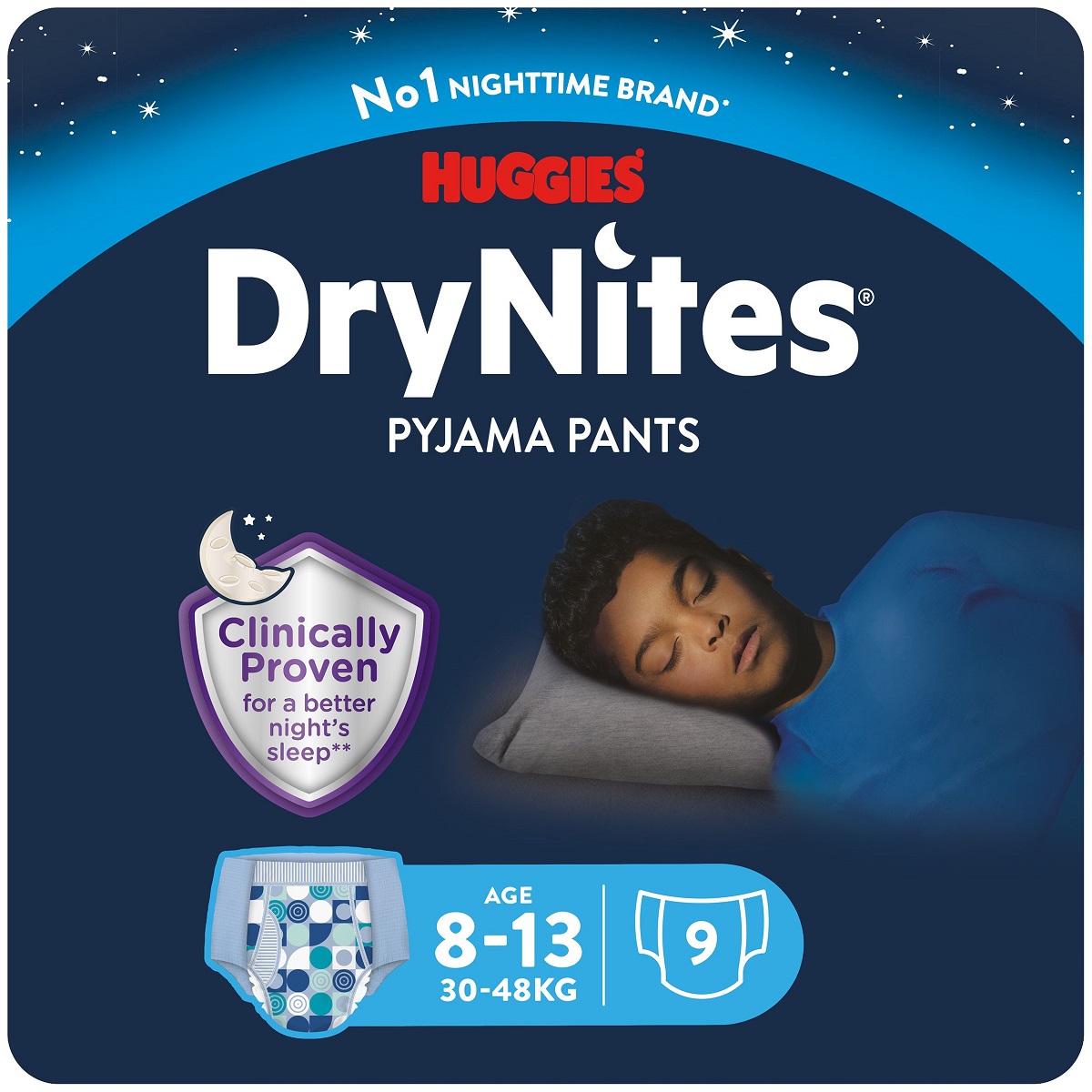 Huggies Dry Nites Boys (8-13 anni) Mutandine Assorbenti Notte 9 pz