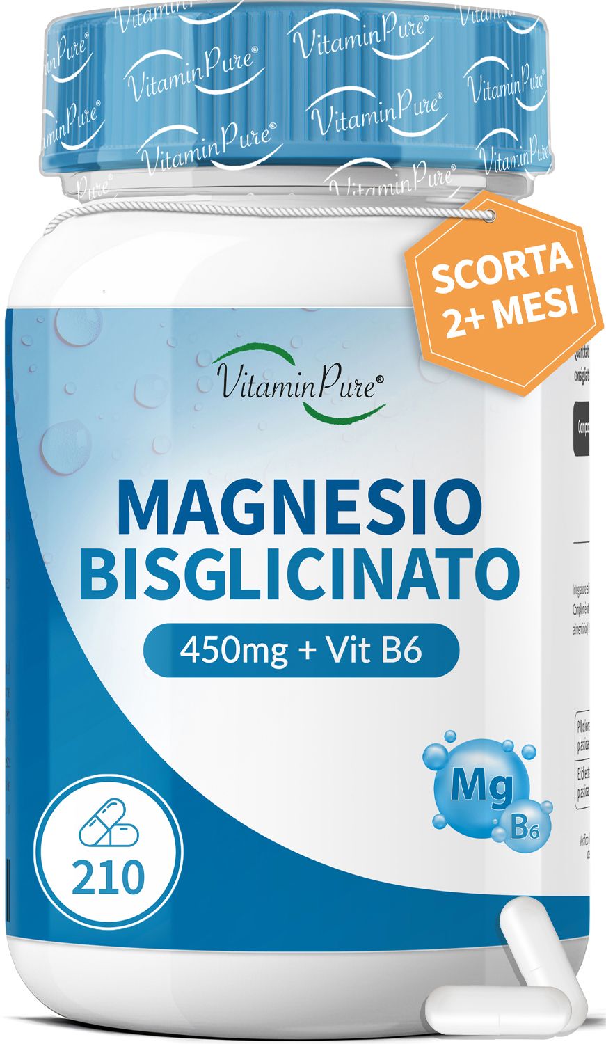 VitaminPure® Magnesio Bisglicinato Alto Dosaggio 450mg 210 pz Capsule