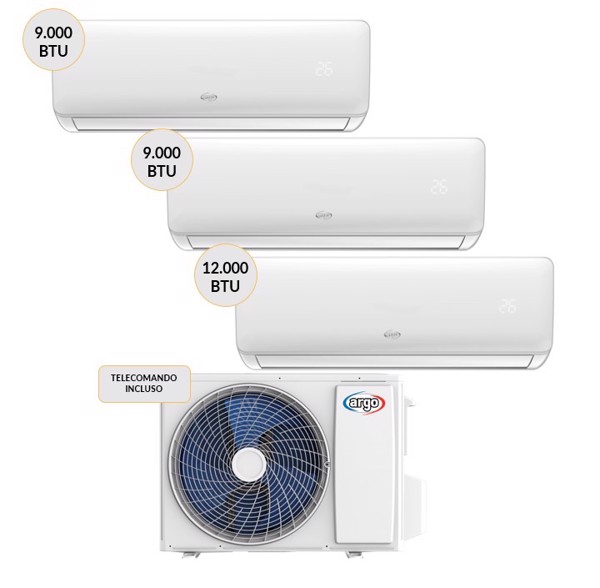 Argoclima CLIMADESIGN21UE + CLIMADESIGNM09UI (2) + CLIMADESIGNM12UI Condizionatore TRIAL 9000btu + 9000btu +12000btu Wi-Fi
