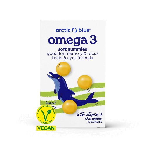 Arctic Blue Omega-3 Gomme Vegane DHA con Vitamina D3 e Iodio 30 pz Gum