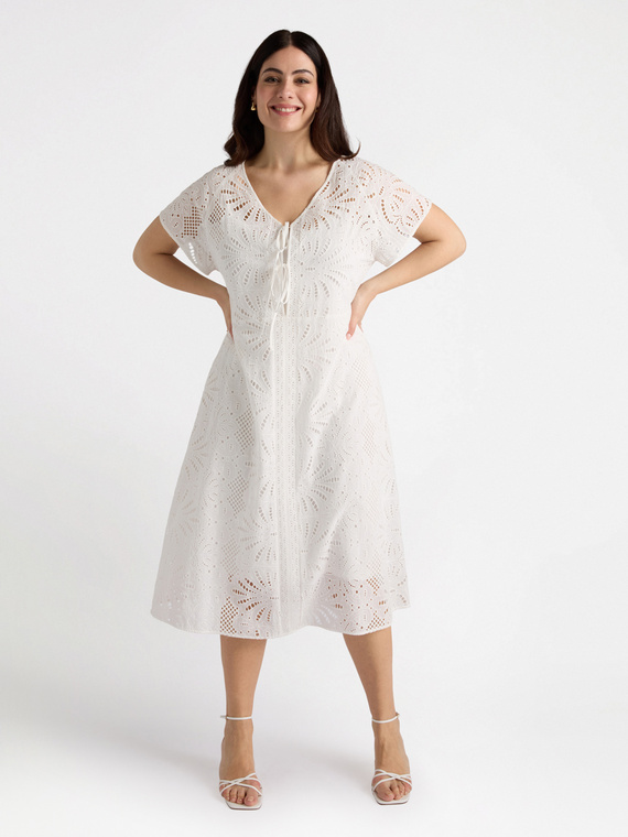 Fiorella Rubino - Vestito lungo in cotone sangallo Donna, Bianco Taglia: 41 (50 IT)