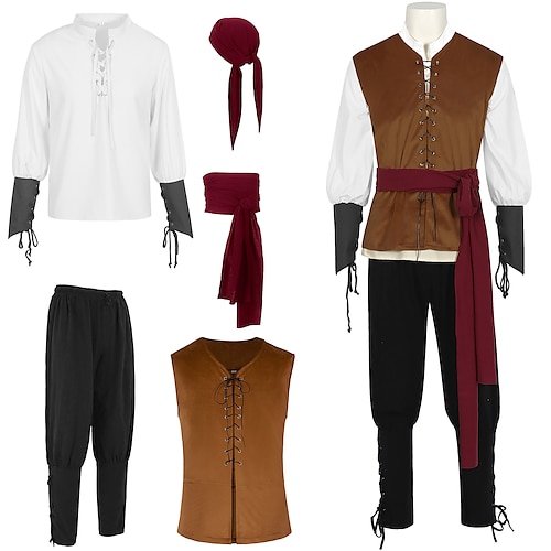 Medievale Rinascimento Costume Cosplay Abiti Pirata Vichingo Per uomo Costumi da pirata Halloween Carnevale Performance LARP Fiera Rinascimentale Adul