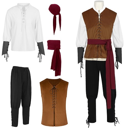 Medievale Rinascimento Costume Cosplay Abiti Pirata Vichingo Per uomo Costumi da pirata Halloween Carnevale Performance LARP Fiera Rinascimentale Adul