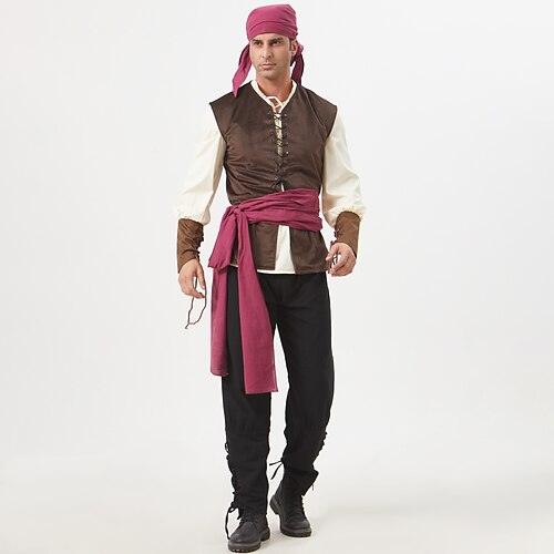 Medievale Rinascimento Costume Cosplay Abiti Pirata Vichingo Per uomo Costumi da pirata Halloween Carnevale Performance LARP Fiera Rinascimentale Adul