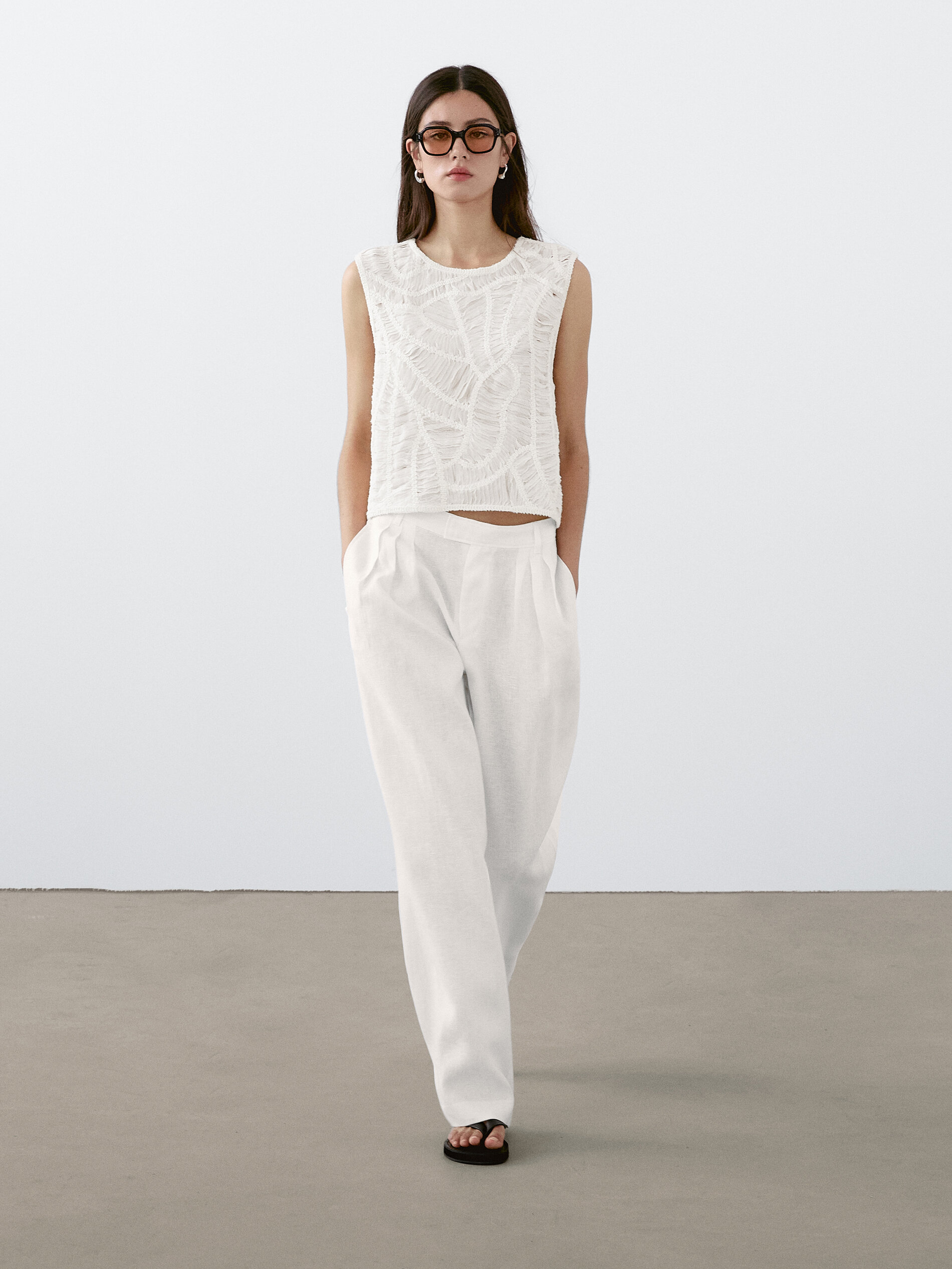Openwork Crochet Top - Ecru - S - Massimo Dutti - Femminile
