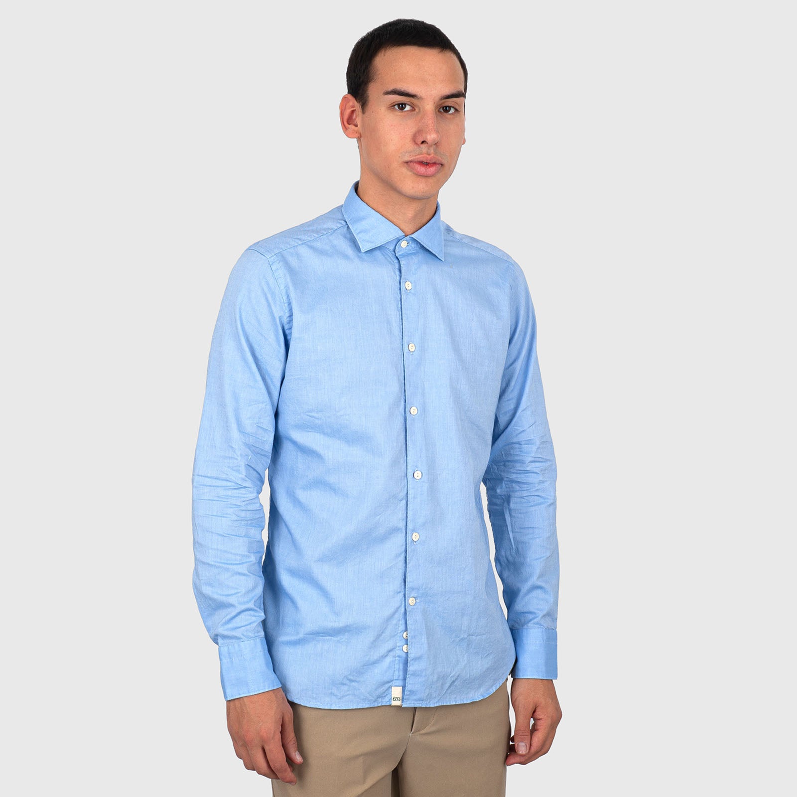 Tintoria Mattei 954 Camicia Oxford Collo Francese Celeste Uomo