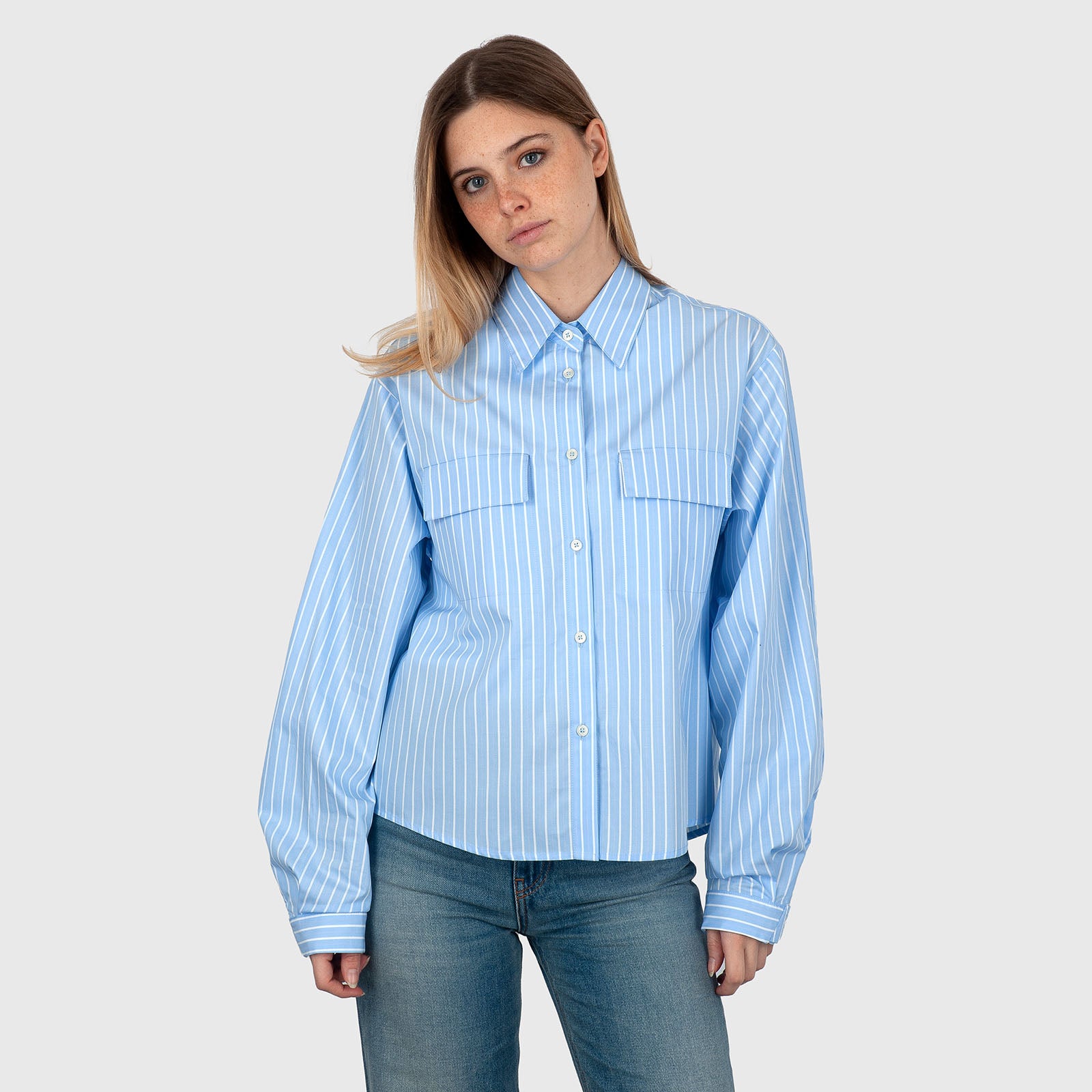 Grifoni Camicia Cotone Rigato Azzurro Donna