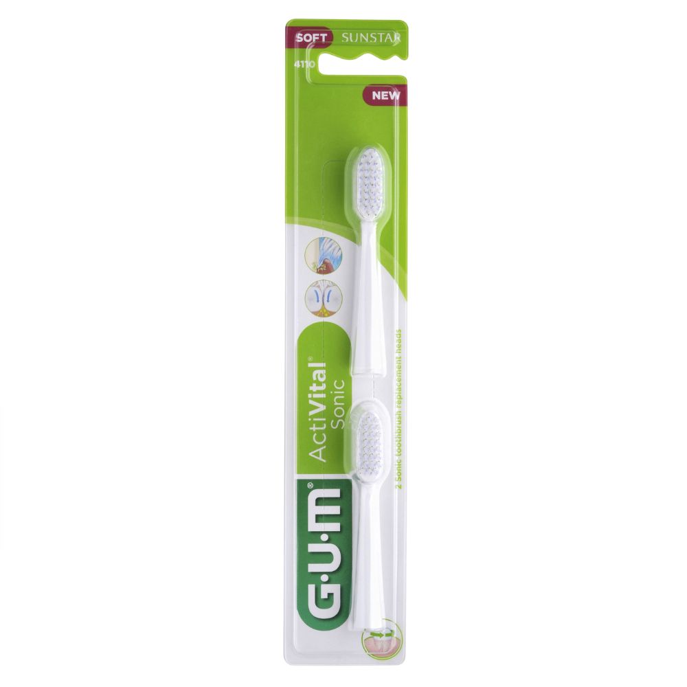 GUM Sonic ActiVital Testine di ricambio per spazzolino sonico, bianche, 2 pz