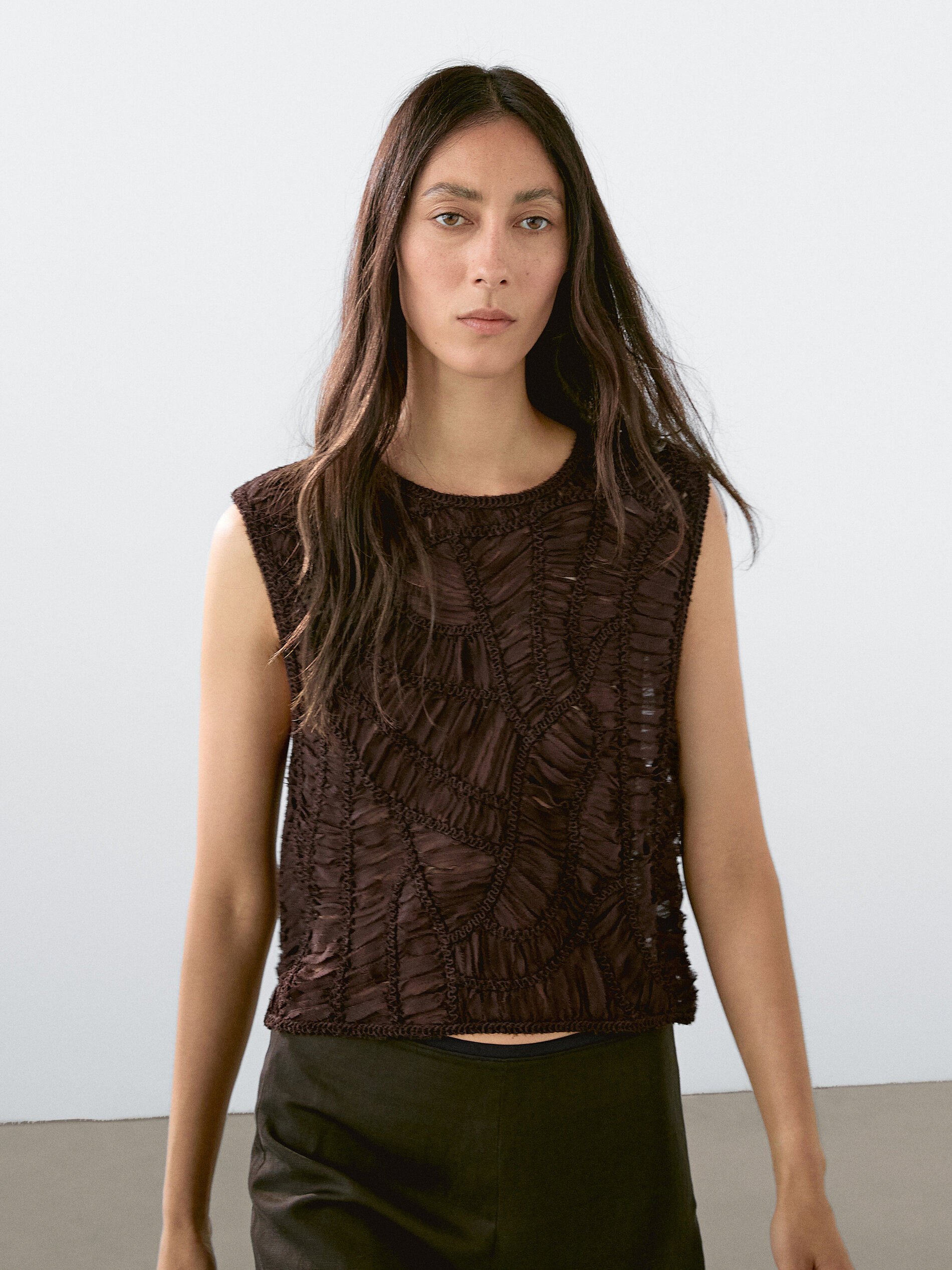 Top Crochet Traforato - Marrone - S - Massimo Dutti - Femminile