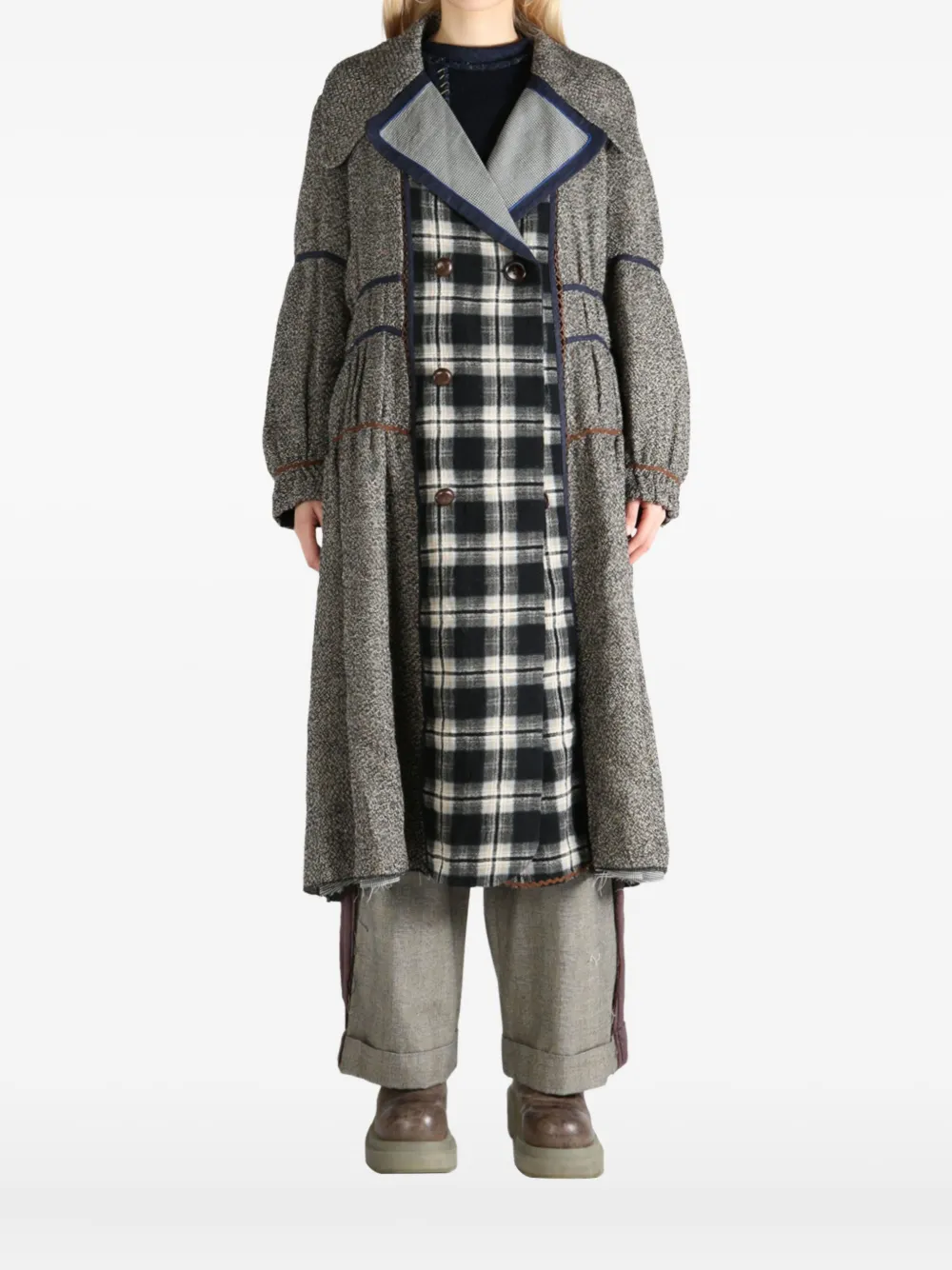 COMMUNS checked wool blend coat - Grigio