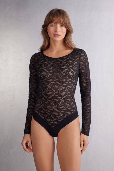 Intimissimi Body Manica Lunga Pizzo Delicate Pieces Donna Nero Taglia S