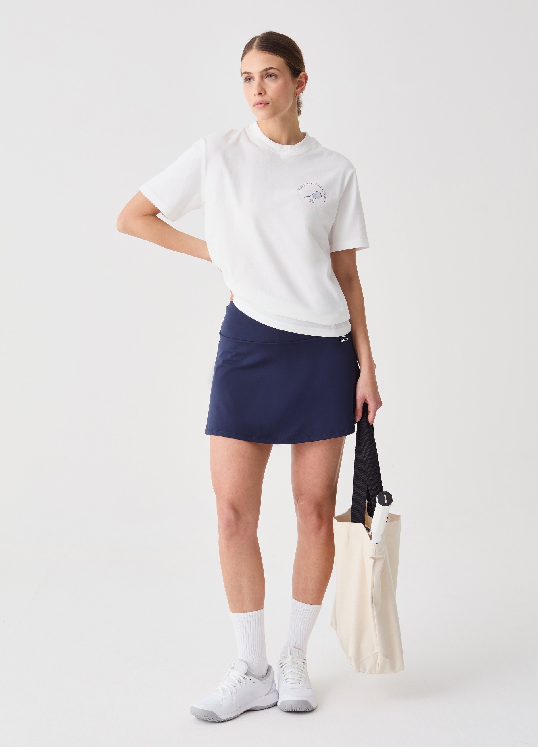 SLAZENGER, T-shirt In Cotone Stampa Motivo Tennis Slazenger, Donna, Bianco, Taglia: L