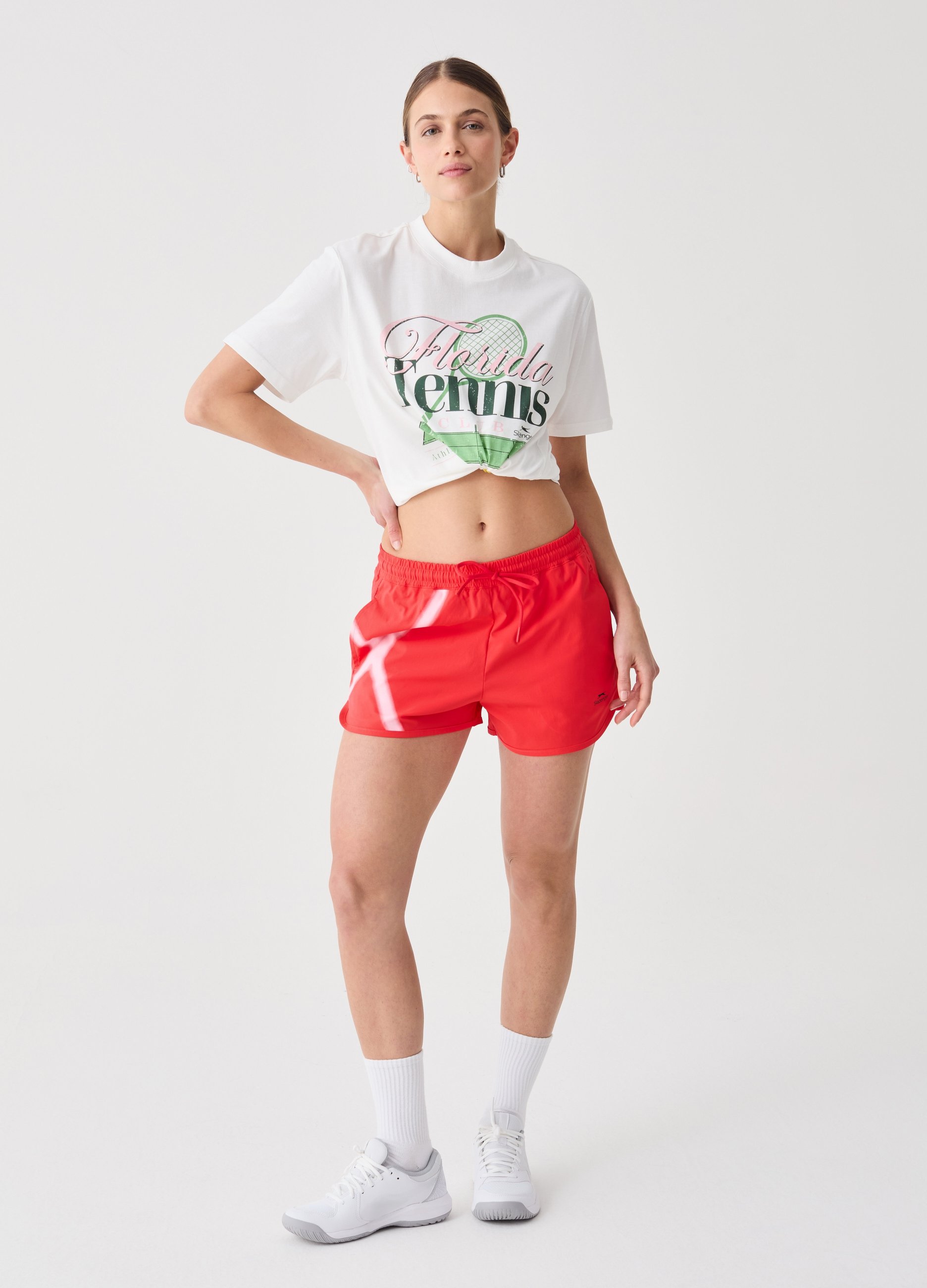 SLAZENGER, T-shirt Sportiva Stampa Tennis Slazenger, Donna, Bianco, Taglia: L