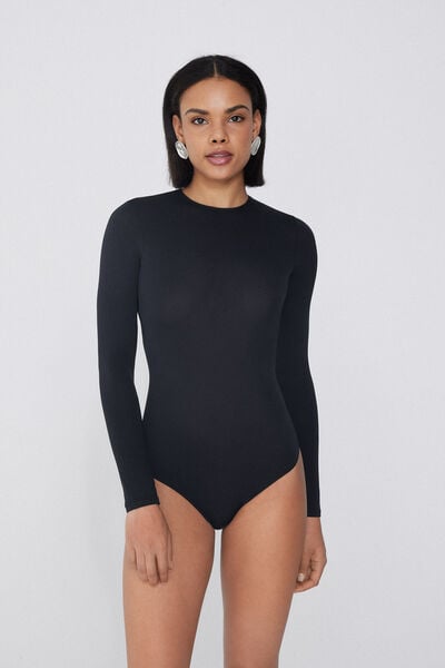 Tezenis Body Manica Lunga Microfibra Leggera Donna Nero Taglia S