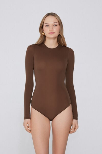 Tezenis Body Manica Lunga Microfibra Leggera Donna Marrone Taglia M