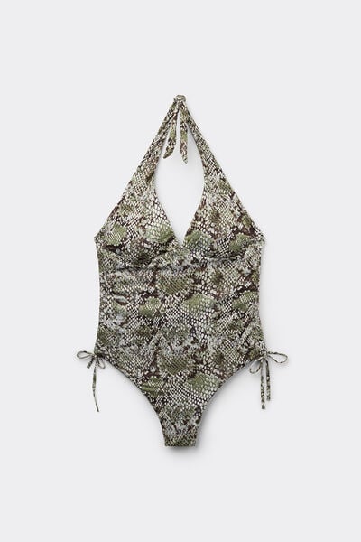 Tezenis Costume Intero Triangolo con Coulisse Classic Snake Donna Nero Taglia L