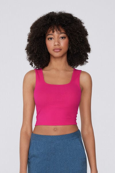 Tezenis Crop Top Spalla Larga Cotone Costine Donna Rosa Taglia M