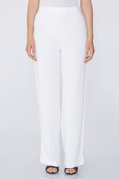 Tezenis Pantaloni a Palazzo in Tela Garzata Donna Bianco Taglia S