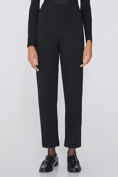 Tezenis Pantaloni Lunghi a Sigaretta Punto Milano Donna Nero Taglia S