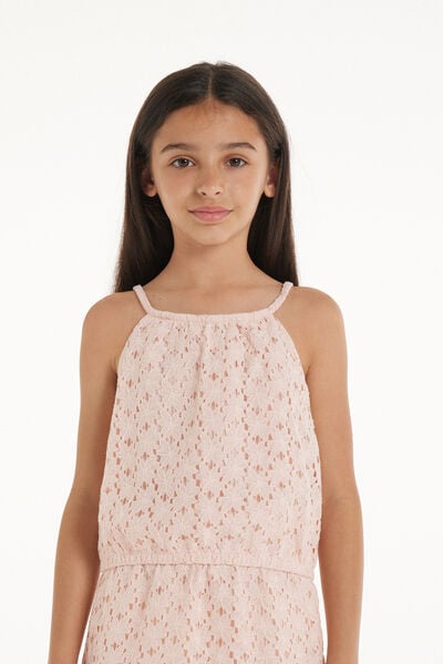 Tezenis Top Canotta Spalline Sottili in Pizzo Bimba Bambina Rosa Taglia 12-13