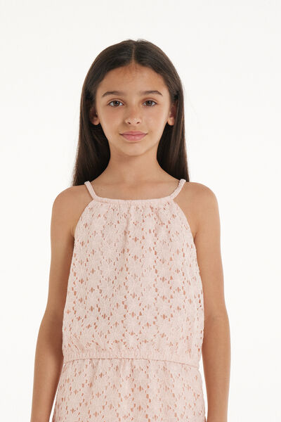 Tezenis Top Canotta Spalline Sottili in Pizzo Bimba Bambina Rosa Taglia 4-5