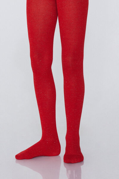 Tezenis Collant Bimba in Viscosa con Glitter Bambina Rosso Taglia 2-3