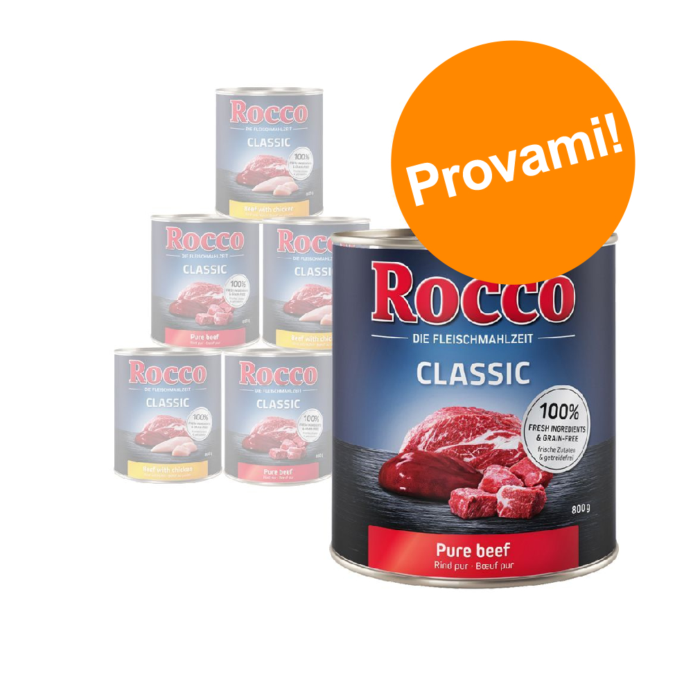 Set prova! Rocco 6 x 800 g Alimento umido per cani - Classic Mix 2: 6 gusti a base di Manzo