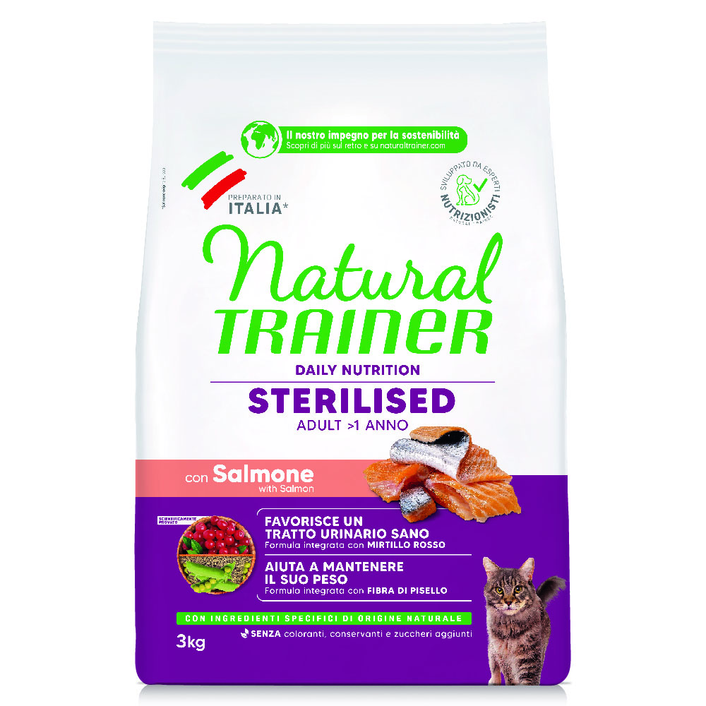 Natural Trainer Sterilised con Salmone Crocchette gatto - 3 kg