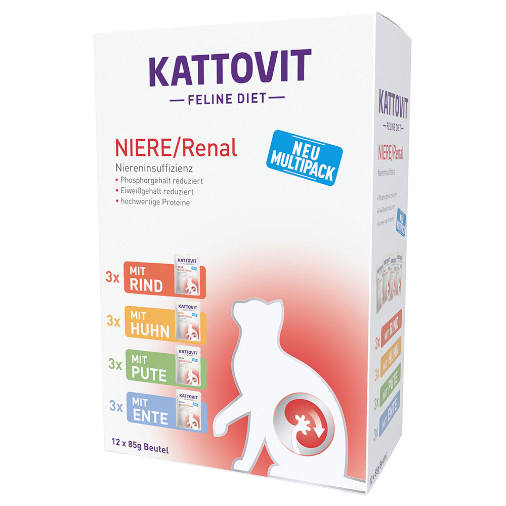 Kattovit Renal Buste 12 x 85 g Alimento umido per gatti - Mix: Pollo, Tacchino, Manzo, Anatra