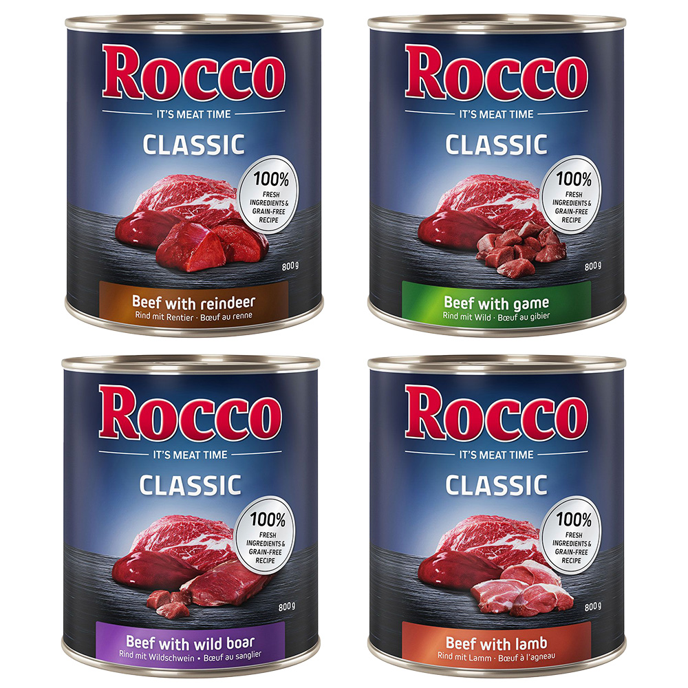 Rocco Classic 24 x 800 g - Mix 7: Manzo con Agnello, Selvaggina, Cinghiale, Renna