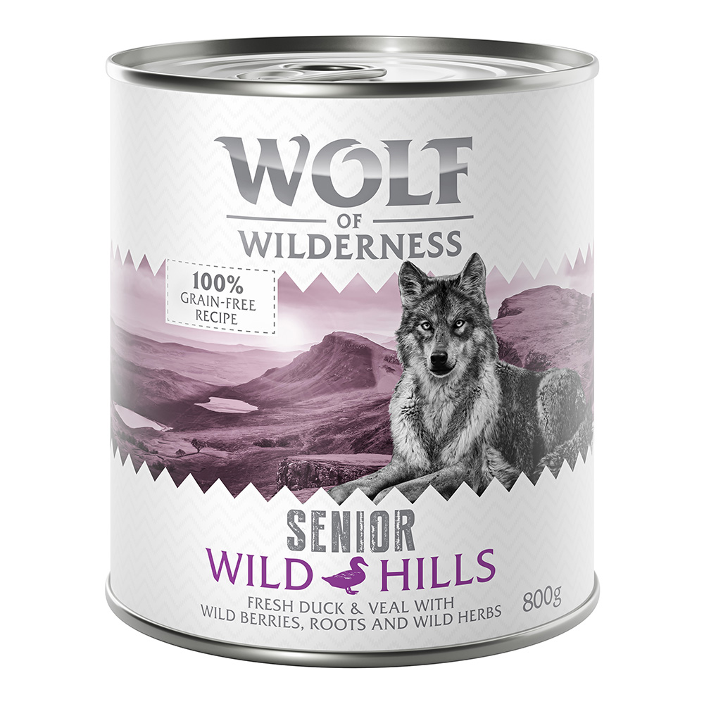 Wolf of Wilderness Senior 6 x 800 g umido per cane - Wild Hills - Anatra & Vitello