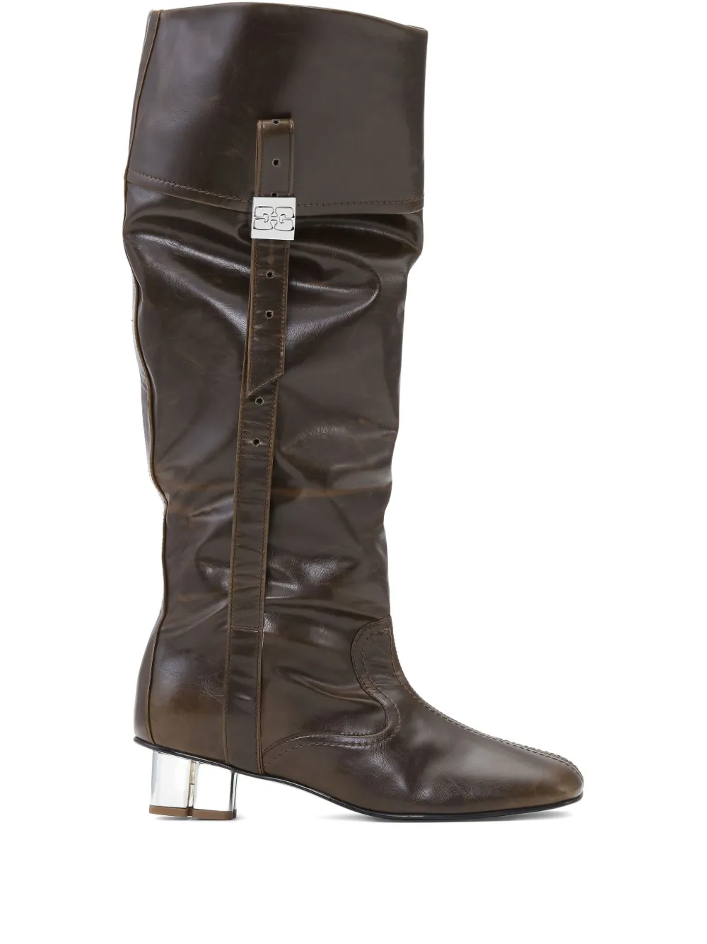 GANNI slouched knee-high leather boots - Verde