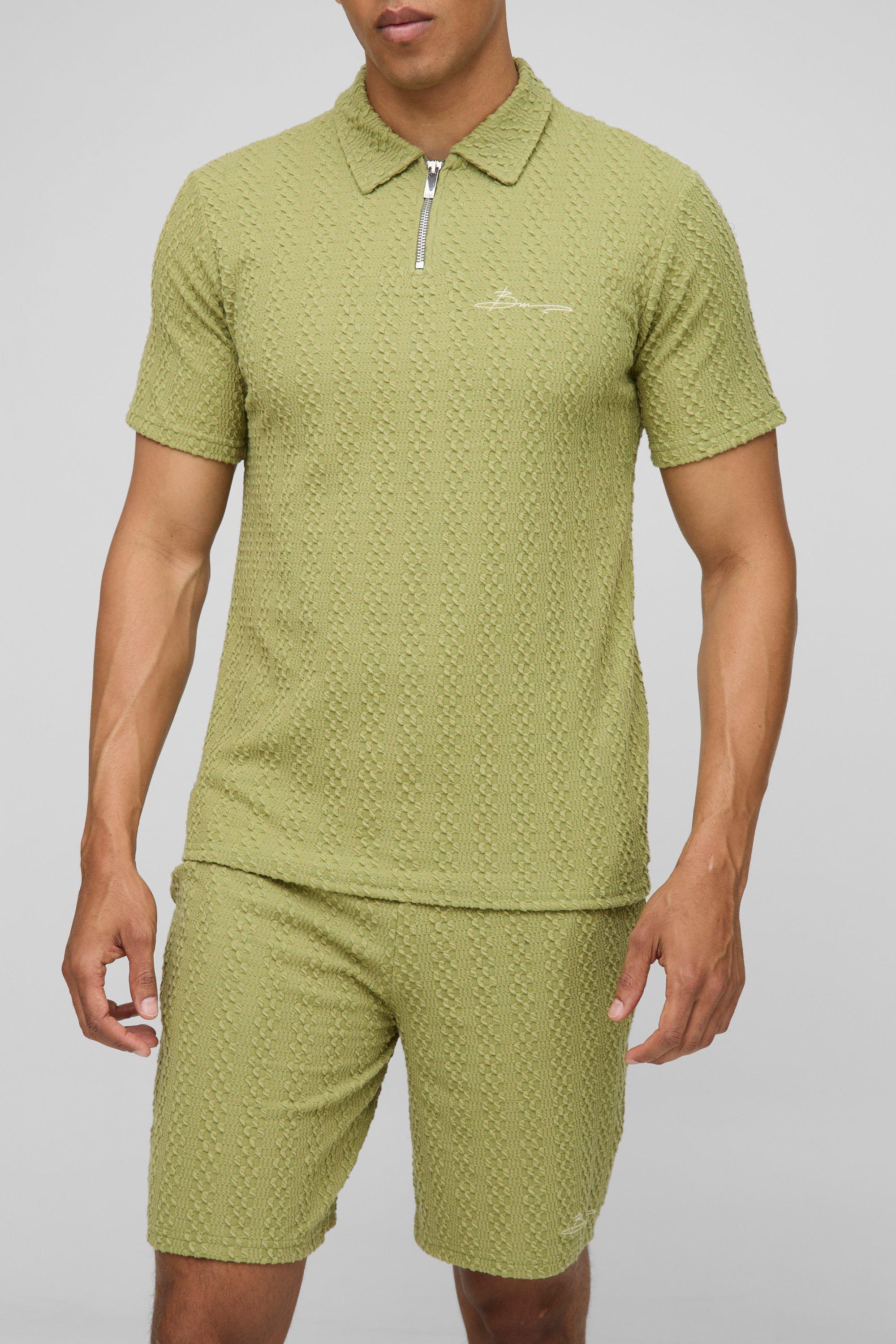 Set polo Slim Fit con ricami, zip sul colletto & pantaloncini Slim Fit, Verde