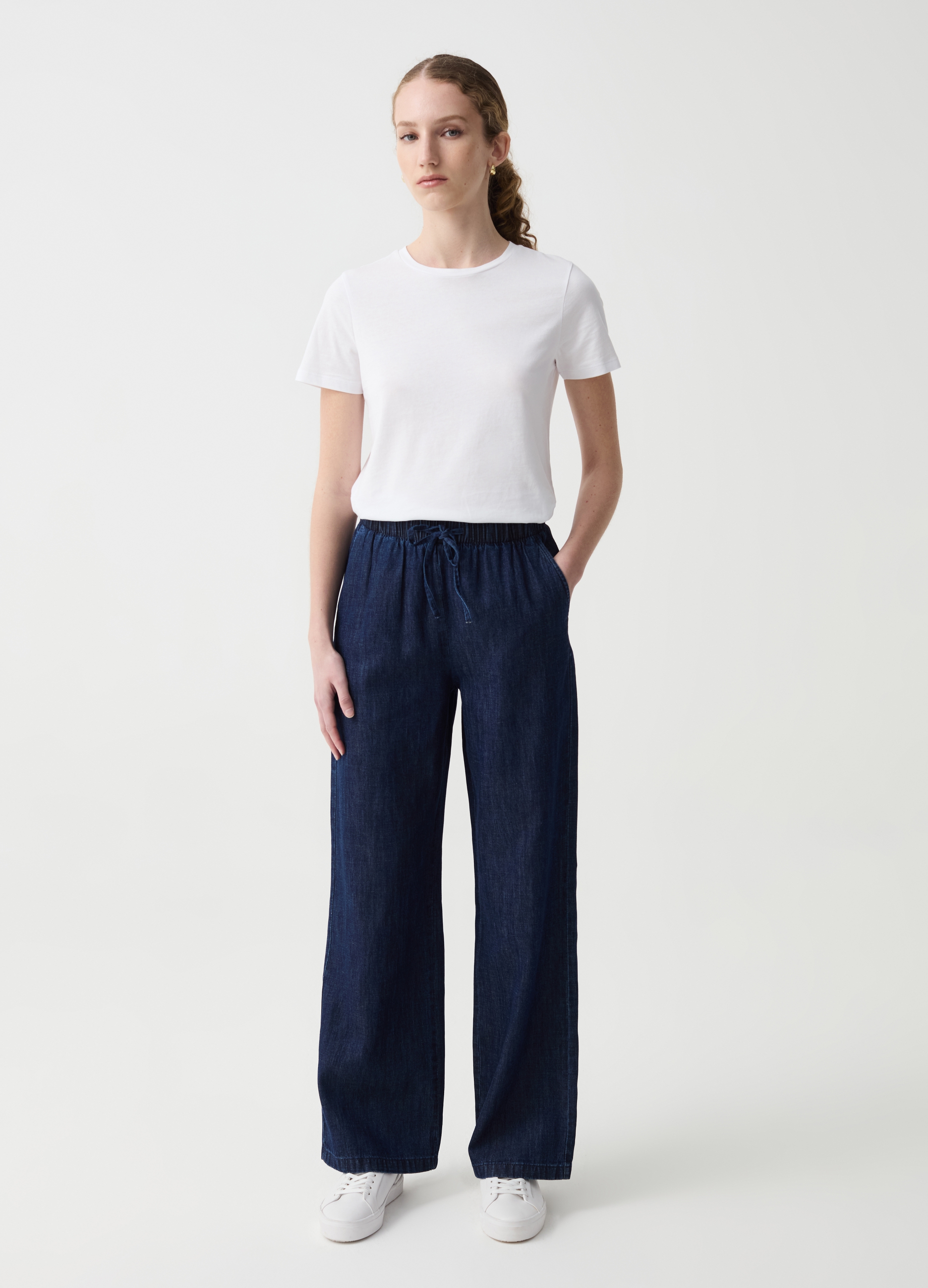 OVS , Joggers Wide Leg Effetto Denim, Donna, Blu, Taglia: XXL