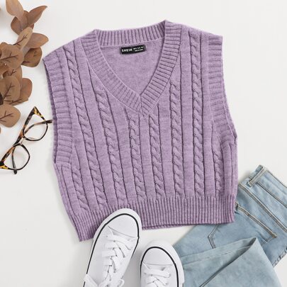 Gilet maglione trecce a maglia