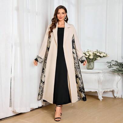 Elegante cardigan abaya a blocchi di colore, autunnale, abaya casual, adatto per feste serali o uso quotidiano