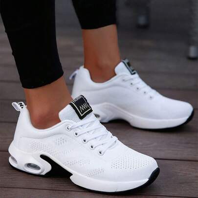 Scarpe da passeggio bianche da donna, sneakers da corsa bianche con lacci davanti per donne, scarpe da donna