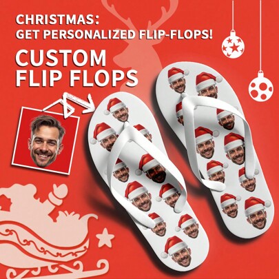 1 Paio Di Infradito Personalizzate Natalizie, Infradito Di Babbo Natale Personalizzate, Infradito Con Suola Spessa Personalizzate, Infradito Natalizie