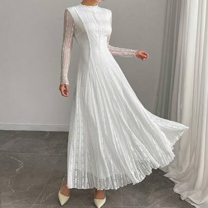 Elegante abito lungo bianco in pizzo per donna