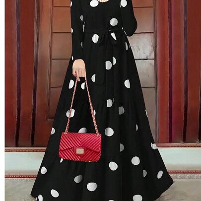Vestito drappeggiato a pois romantico