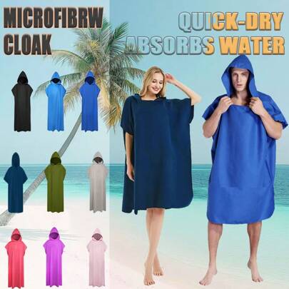 Poncho per surf, asciugamano poncho ad asciugatura rapida, accappatoio con cappuccio in microfibra, poncho da spiaggia, per il cambio, asciugamano da