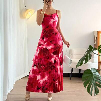 Elegante abito a portafoglio lungo con stampa per donne