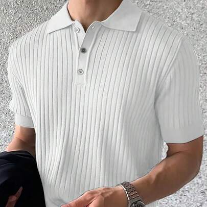 Maglia a manica corta casual uomo alla moda, realizzata in tessuto di lana a maglia