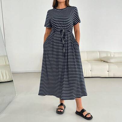 Vestito casual oversize per donna, vestito a maniche corte, vestito a righe, abiti estivi per donna, abito da laurea, outfit per uscite
