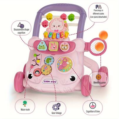 1 Scatola, Girello per bambini (Rosa/Blu), Girello da passeggio con tazza d'acqua a forma di leone, Assistente per la deambulazione per bambini da 18+